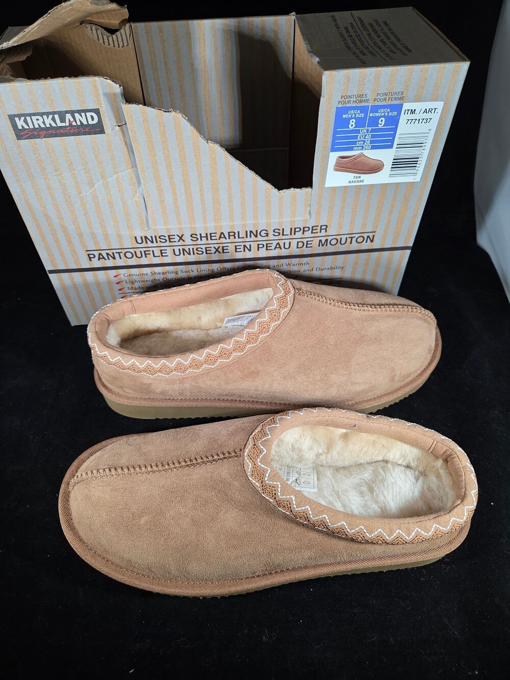 Kirkland Signature Unisex Shearling Slippers, Genuine Suede & Wool, Men's 8 / Wo